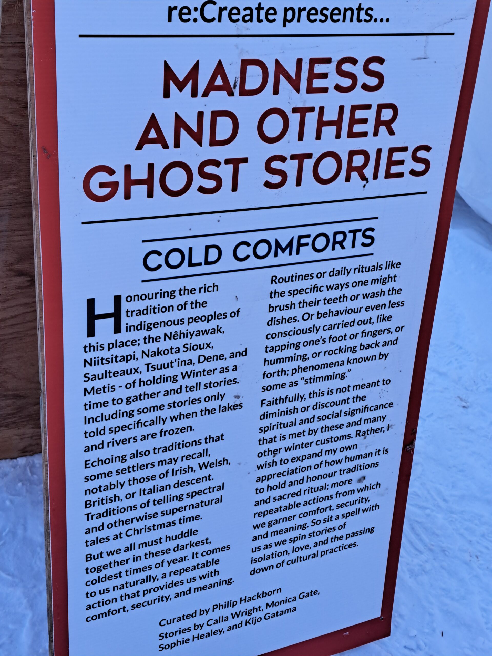 A close-up shot of the write-up detailing the new angle the stories were engaging in for this presentation of Madness and other Ghost Stories: Cold Comforts.