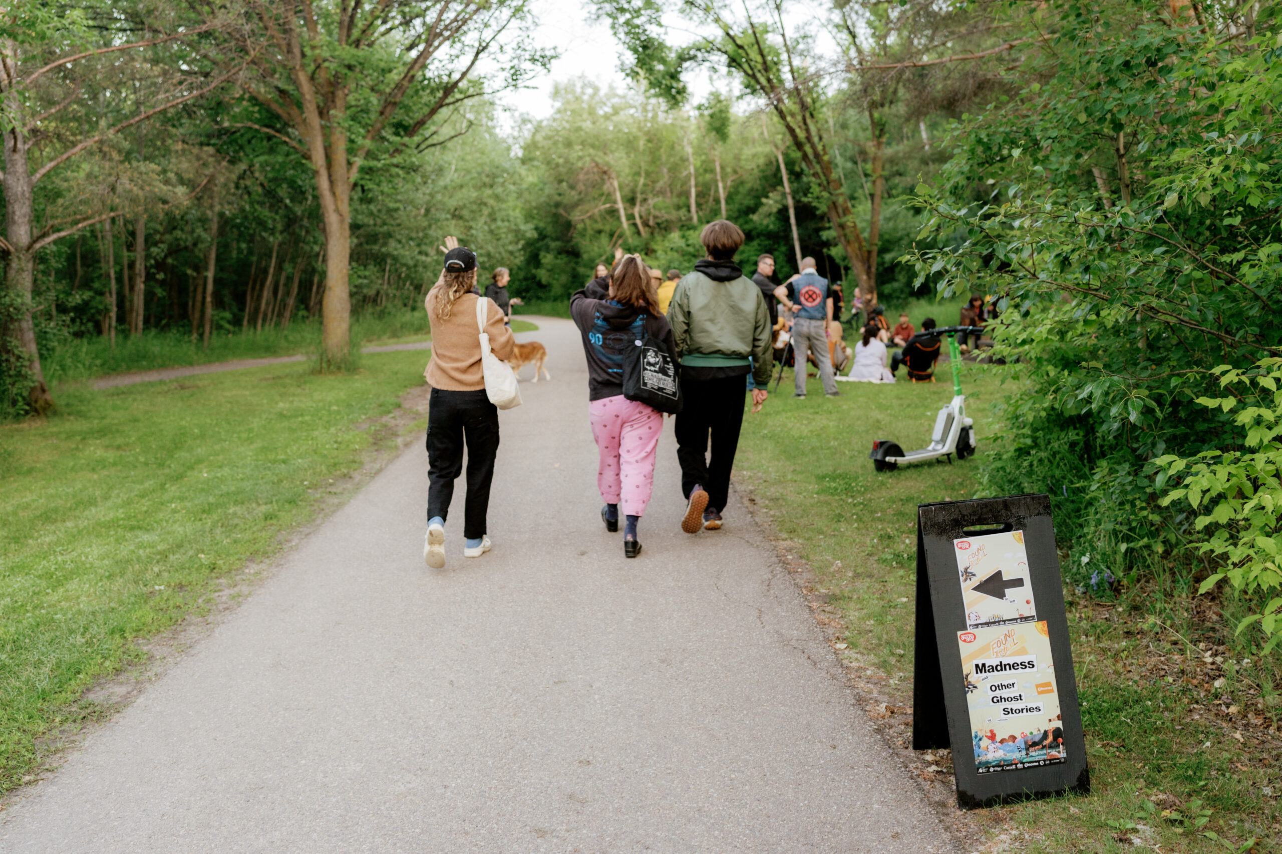 Patrons on their way to join the crowd around the campfire for the first iteration of Madness and other Ghost Stories. Presented by Found Fest 2024 and performed in Mill Creek Ravine. Photo credit to Mat Simpson.